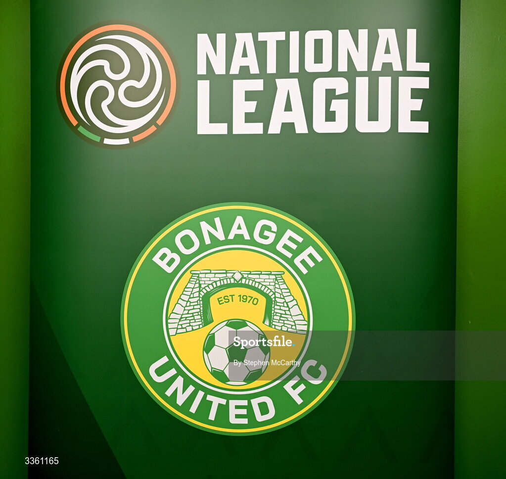 18 February 2026; The crest of Bonagee United during an FAI National League Clubs Workshop at the FAI Headquarters in Abbotstown, Dublin. Photo by Stephen McCarthy/Sportsfile