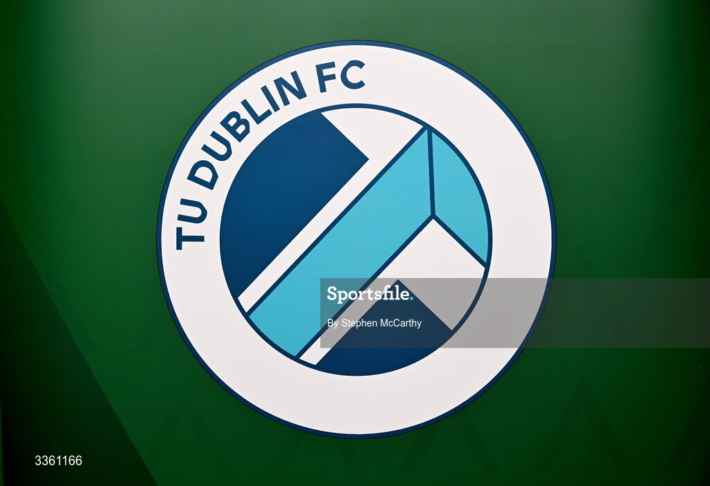 18 February 2026; The crest of TU Dublin during an FAI National League Clubs Workshop at the FAI Headquarters in Abbotstown, Dublin. Photo by Stephen McCarthy/Sportsfile