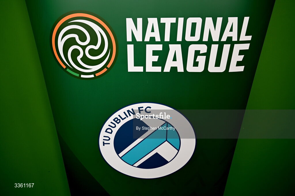 18 February 2026; The crest of TU Dublin during an FAI National League Clubs Workshop at the FAI Headquarters in Abbotstown, Dublin. Photo by Stephen McCarthy/Sportsfile