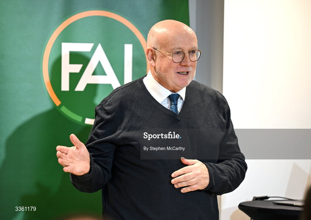 18 February 2026; FAI head of competitions Fran Gavin during an FAI National League Clubs Workshop at the FAI Headquarters in Abbotstown, Dublin. Photo by Stephen McCarthy/Sportsfile