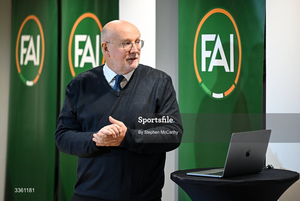 18 February 2026; FAI head of competitions Fran Gavin during an FAI National League Clubs Workshop at the FAI Headquarters in Abbotstown, Dublin. Photo by Stephen McCarthy/Sportsfile