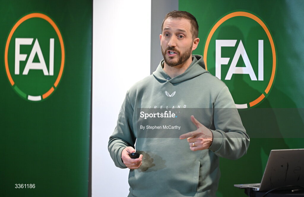18 February 2026; FAI club development programme coordinator Barry McGann during an FAI National League Clubs Workshop at the FAI Headquarters in Abbotstown, Dublin. Photo by Stephen McCarthy/Sportsfile
