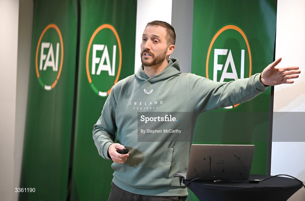 18 February 2026; FAI club development programme coordinator Barry McGann during an FAI National League Clubs Workshop at the FAI Headquarters in Abbotstown, Dublin. Photo by Stephen McCarthy/Sportsfile