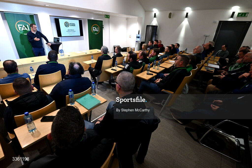 18 February 2026; FAI director of football John Martin during an FAI National League Clubs Workshop at the FAI Headquarters in Abbotstown, Dublin. Photo by Stephen McCarthy/Sportsfile