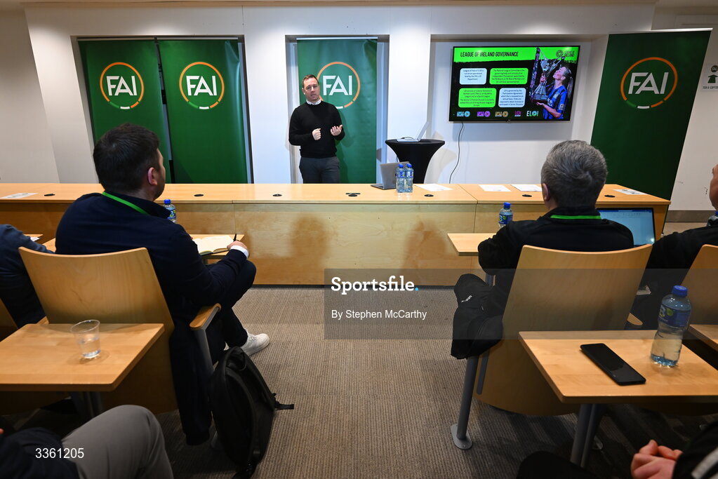 18 February 2026; League of Ireland director Mark Scanlon during an FAI National League Clubs Workshop at the FAI Headquarters in Abbotstown, Dublin. Photo by Stephen McCarthy/Sportsfile