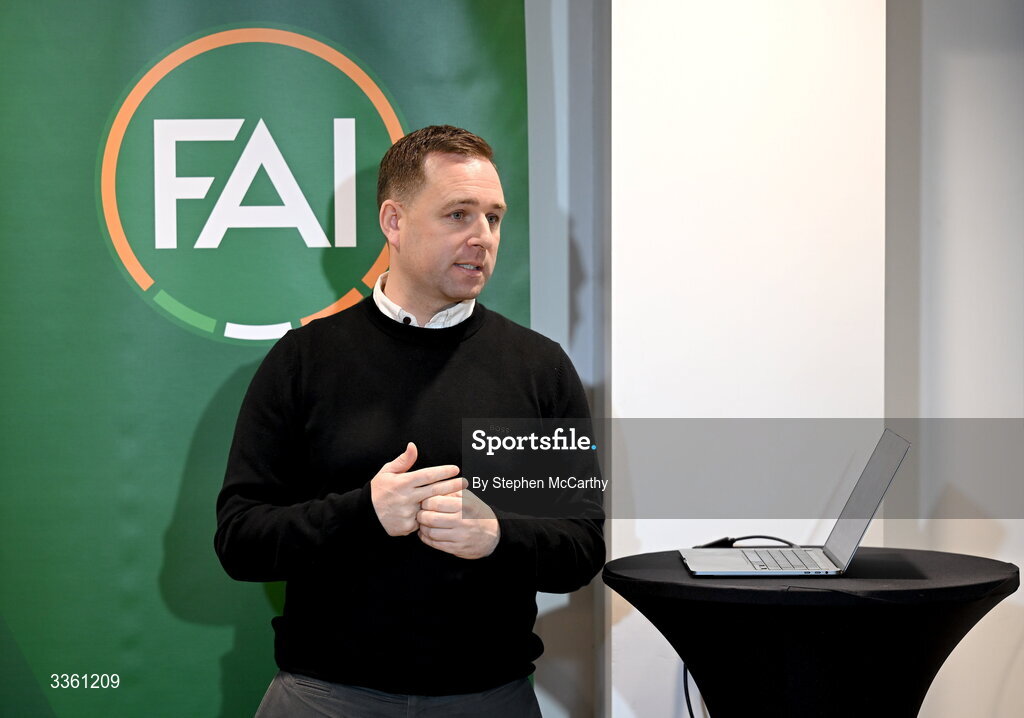 18 February 2026; League of Ireland director Mark Scanlon during an FAI National League Clubs Workshop at the FAI Headquarters in Abbotstown, Dublin. Photo by Stephen McCarthy/Sportsfile