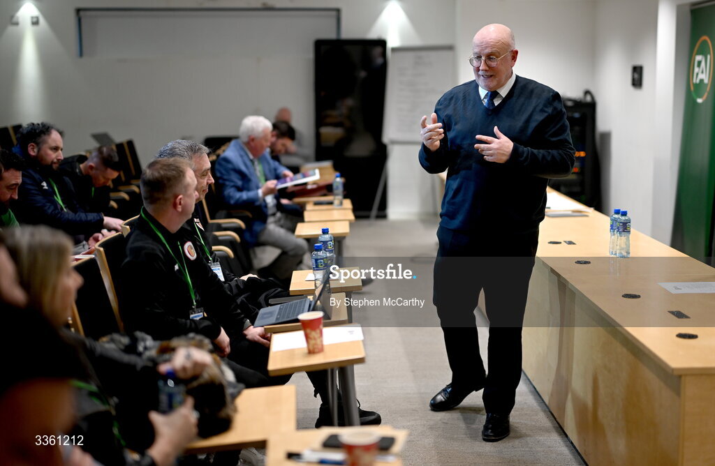 18 February 2026; FAI head of competitions Fran Gavin during an FAI National League Clubs Workshop at the FAI Headquarters in Abbotstown, Dublin. Photo by Stephen McCarthy/Sportsfile