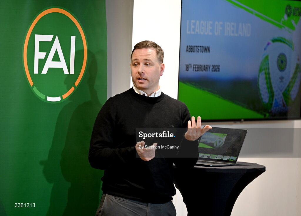 18 February 2026; League of Ireland director Mark Scanlon during an FAI National League Clubs Workshop at the FAI Headquarters in Abbotstown, Dublin. Photo by Stephen McCarthy/Sportsfile