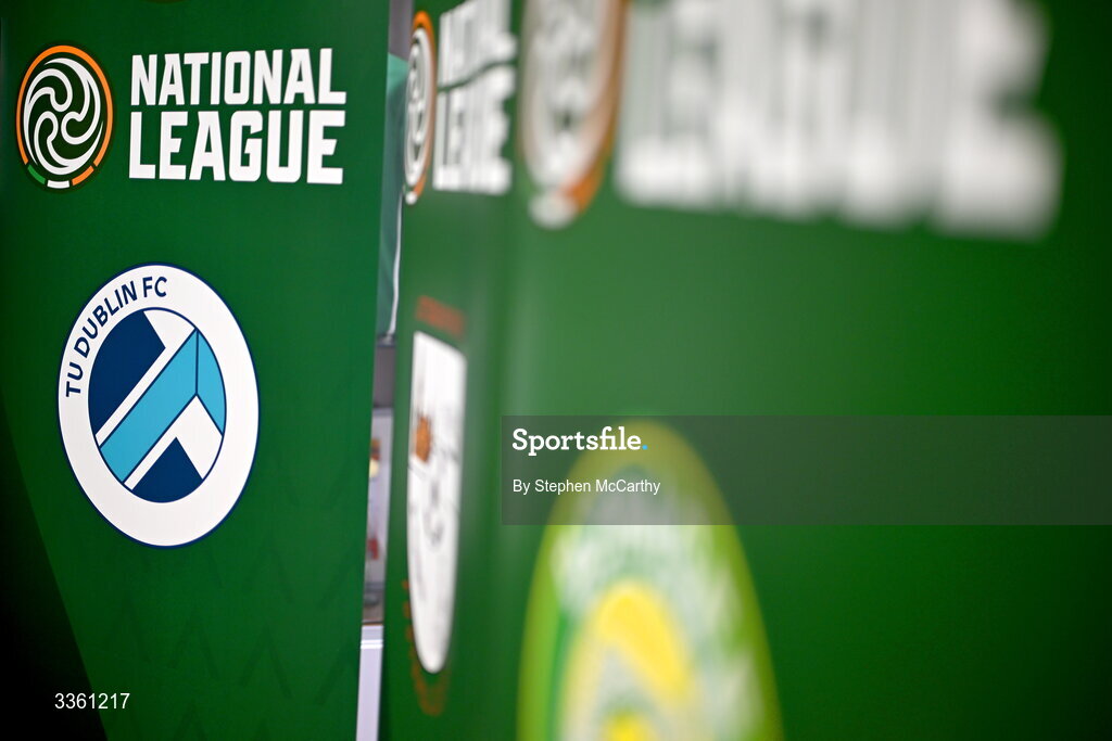 18 February 2026; The crest of TU Dublin during an FAI National League Clubs Workshop at the FAI Headquarters in Abbotstown, Dublin. Photo by Stephen McCarthy/Sportsfile