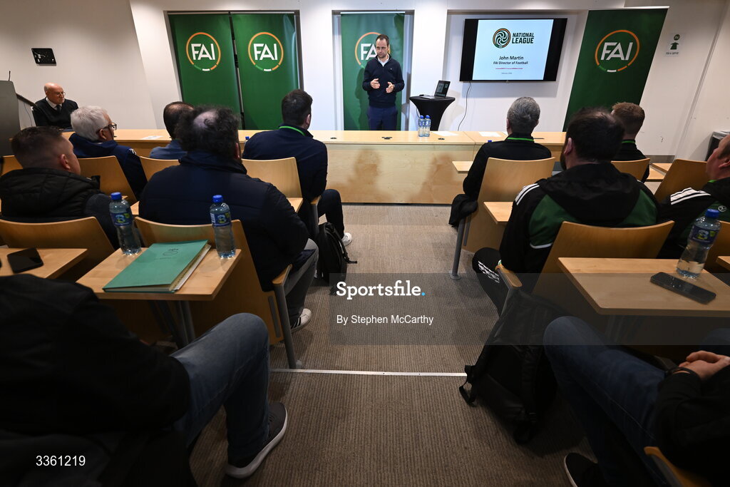 18 February 2026; FAI director of football John Martin during an FAI National League Clubs Workshop at the FAI Headquarters in Abbotstown, Dublin. Photo by Stephen McCarthy/Sportsfile