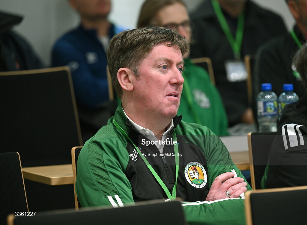 18 February 2026; Dermot O'Donnell of Cockhill Celtic during an FAI National League Clubs Workshop at the FAI Headquarters in Abbotstown, Dublin. Photo by Stephen McCarthy/Sportsfile