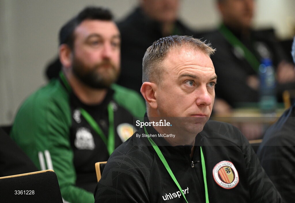 18 February 2026; Vinny Slevin of Lucan United during an FAI National League Clubs Workshop at the FAI Headquarters in Abbotstown, Dublin. Photo by Stephen McCarthy/Sportsfile