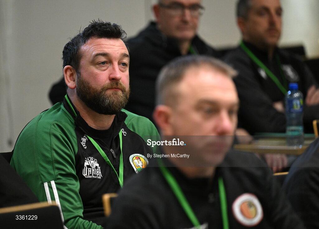 18 February 2026; Gavin Cullen of Cockhill Celtic during an FAI National League Clubs Workshop at the FAI Headquarters in Abbotstown, Dublin. Photo by Stephen McCarthy/Sportsfile
