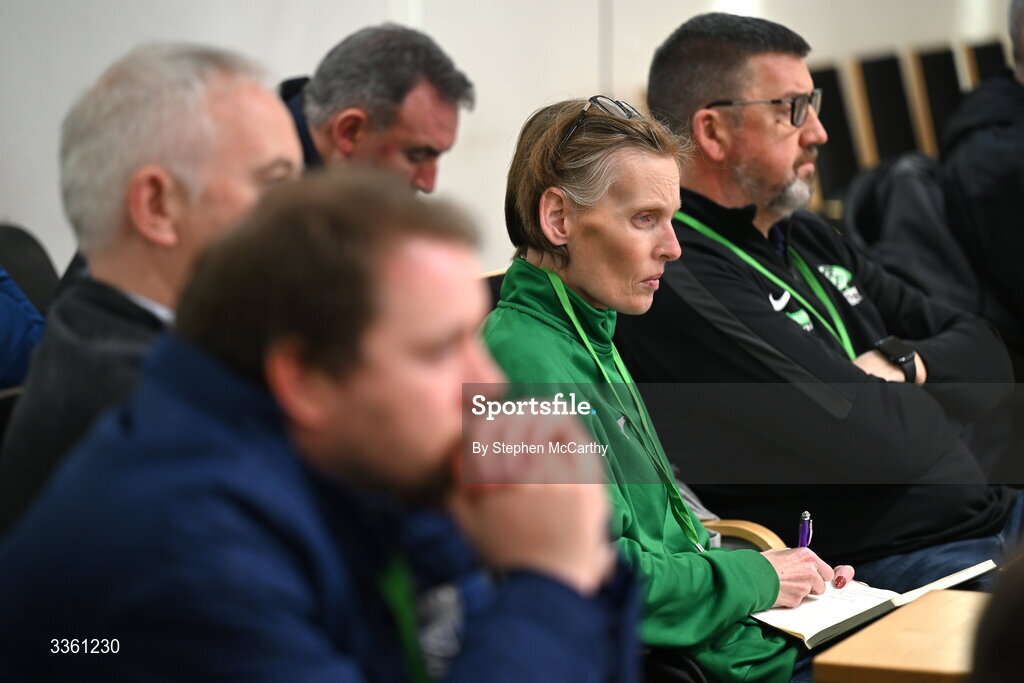 18 February 2026; Jane O'Donoghue of Killarney Celtic during an FAI National League Clubs Workshop at the FAI Headquarters in Abbotstown, Dublin. Photo by Stephen McCarthy/Sportsfile