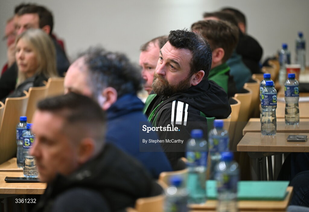 18 February 2026; Gavin Cullen of Cockhill Celtic during an FAI National League Clubs Workshop at the FAI Headquarters in Abbotstown, Dublin. Photo by Stephen McCarthy/Sportsfile