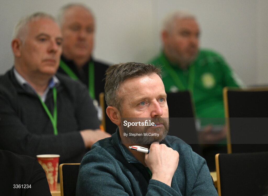18 February 2026; Christian McAuley of Newbridge Town during an FAI National League Clubs Workshop at the FAI Headquarters in Abbotstown, Dublin. Photo by Stephen McCarthy/Sportsfile