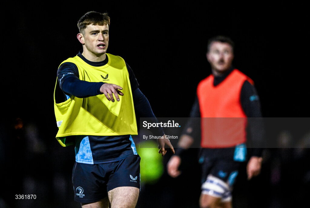 19 February 2026; Oliver Coffey during the Leinster Rugby open training session at Terenure College RFC at Lakelands Park in Dublin. Photo by Shauna Clinton/Sportsfile