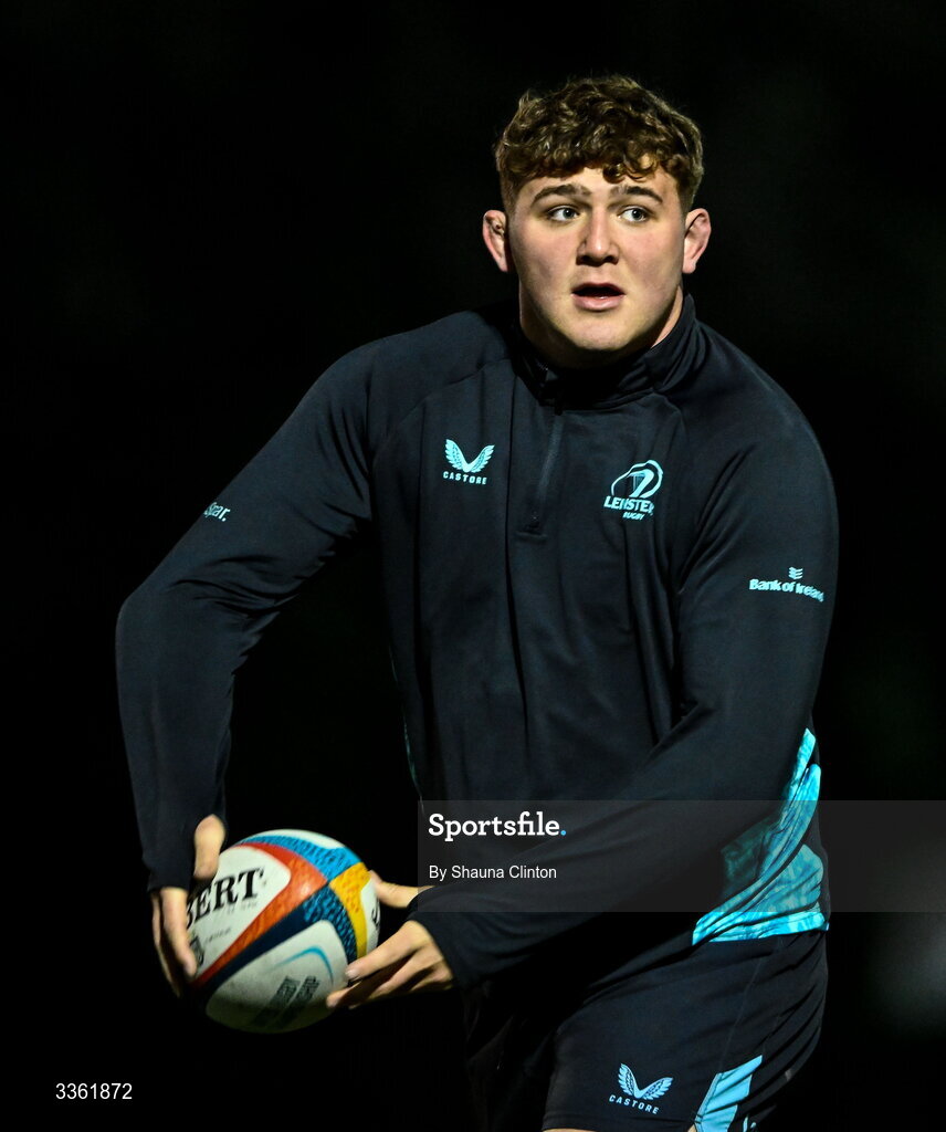 19 February 2026; Andrew Sparrow during the Leinster Rugby open training session at Terenure College RFC at Lakelands Park in Dublin. Photo by Shauna Clinton/Sportsfile