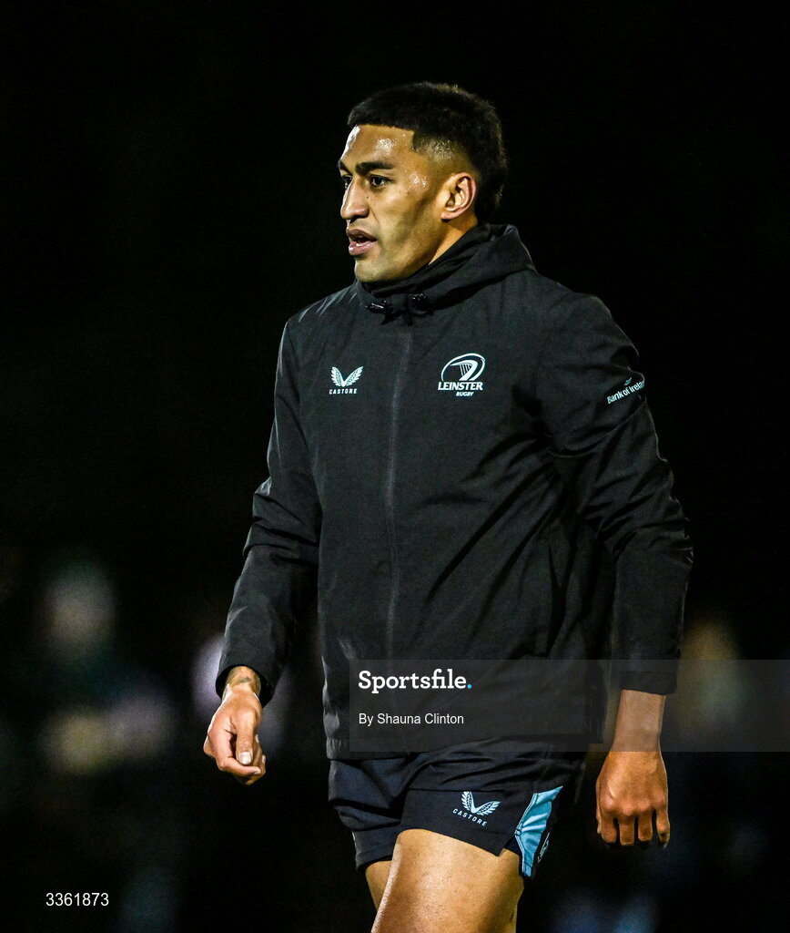 19 February 2026; Rieko Ioane during the Leinster Rugby open training session at Terenure College RFC at Lakelands Park in Dublin. Photo by Shauna Clinton/Sportsfile