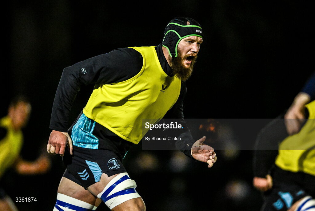 19 February 2026; RG Snyman during the Leinster Rugby open training session at Terenure College RFC at Lakelands Park in Dublin. Photo by Shauna Clinton/Sportsfile