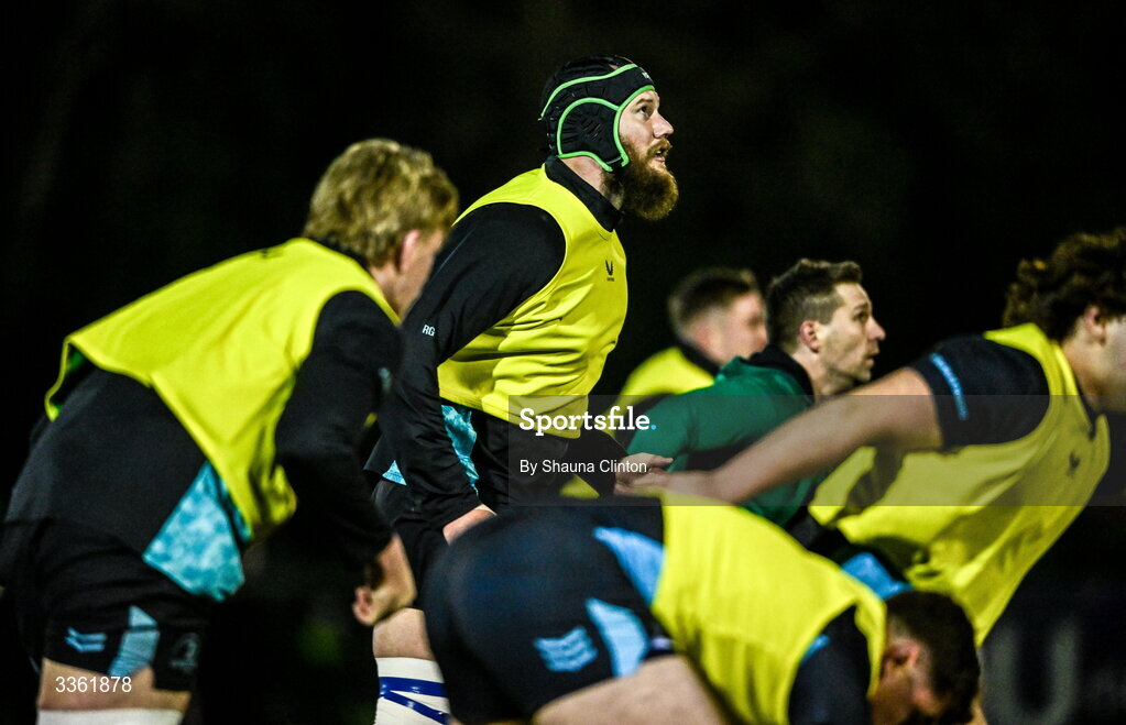 19 February 2026; RG Snyman during the Leinster Rugby open training session at Terenure College RFC at Lakelands Park in Dublin. Photo by Shauna Clinton/Sportsfile