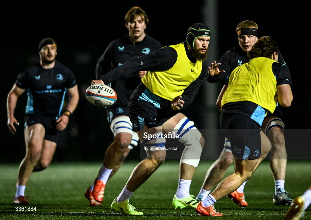 19 February 2026; RG Snyman during the Leinster Rugby open training session at Terenure College RFC at Lakelands Park in Dublin. Photo by Shauna Clinton/Sportsfile