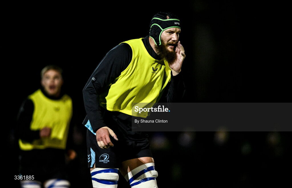 19 February 2026; RG Snyman during the Leinster Rugby open training session at Terenure College RFC at Lakelands Park in Dublin. Photo by Shauna Clinton/Sportsfile