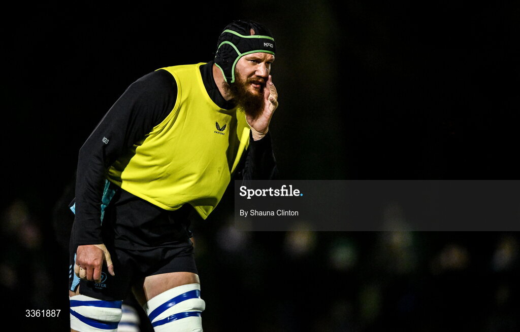 19 February 2026; RG Snyman during the Leinster Rugby open training session at Terenure College RFC at Lakelands Park in Dublin. Photo by Shauna Clinton/Sportsfile