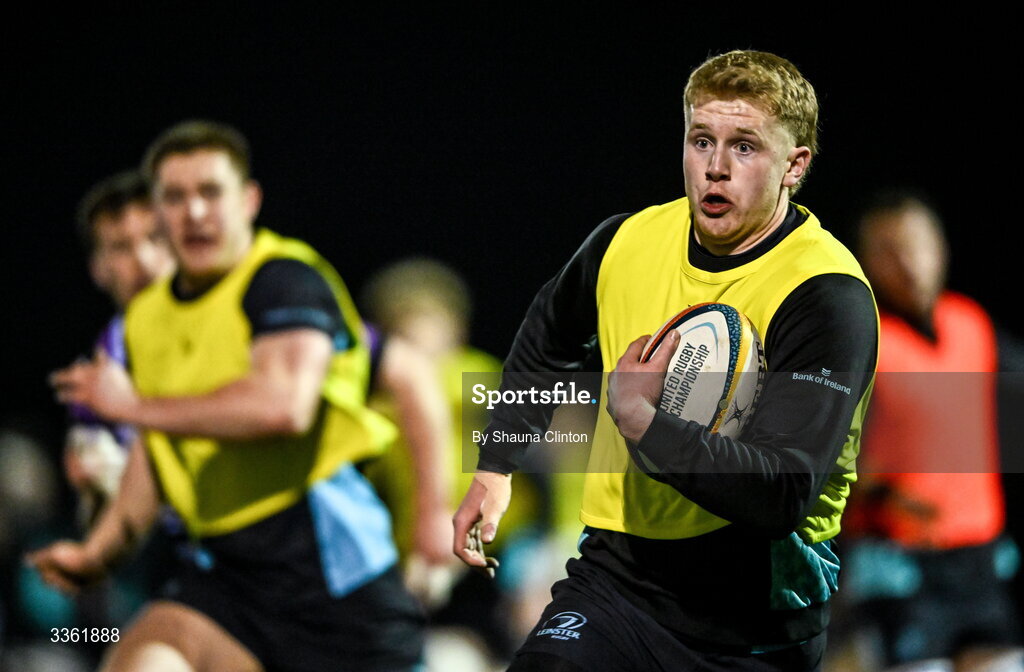 19 February 2026; Andrew Osborne during the Leinster Rugby open training session at Terenure College RFC at Lakelands Park in Dublin. Photo by Shauna Clinton/Sportsfile