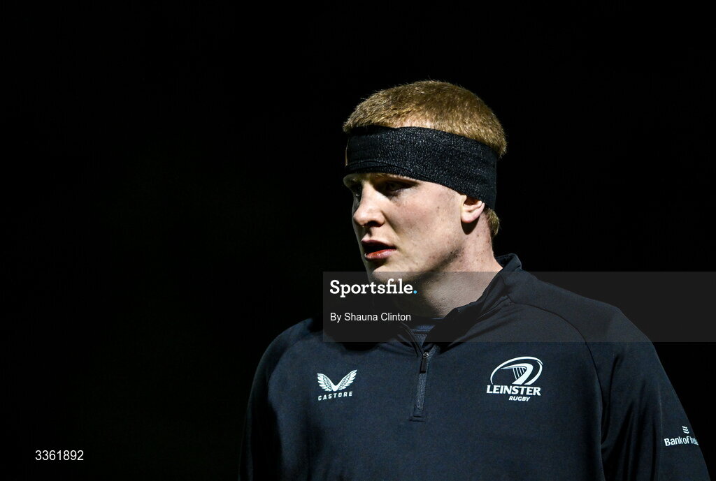 19 February 2026; Conor O'Tighearnaigh during the Leinster Rugby open training session at Terenure College RFC at Lakelands Park in Dublin. Photo by Shauna Clinton/Sportsfile