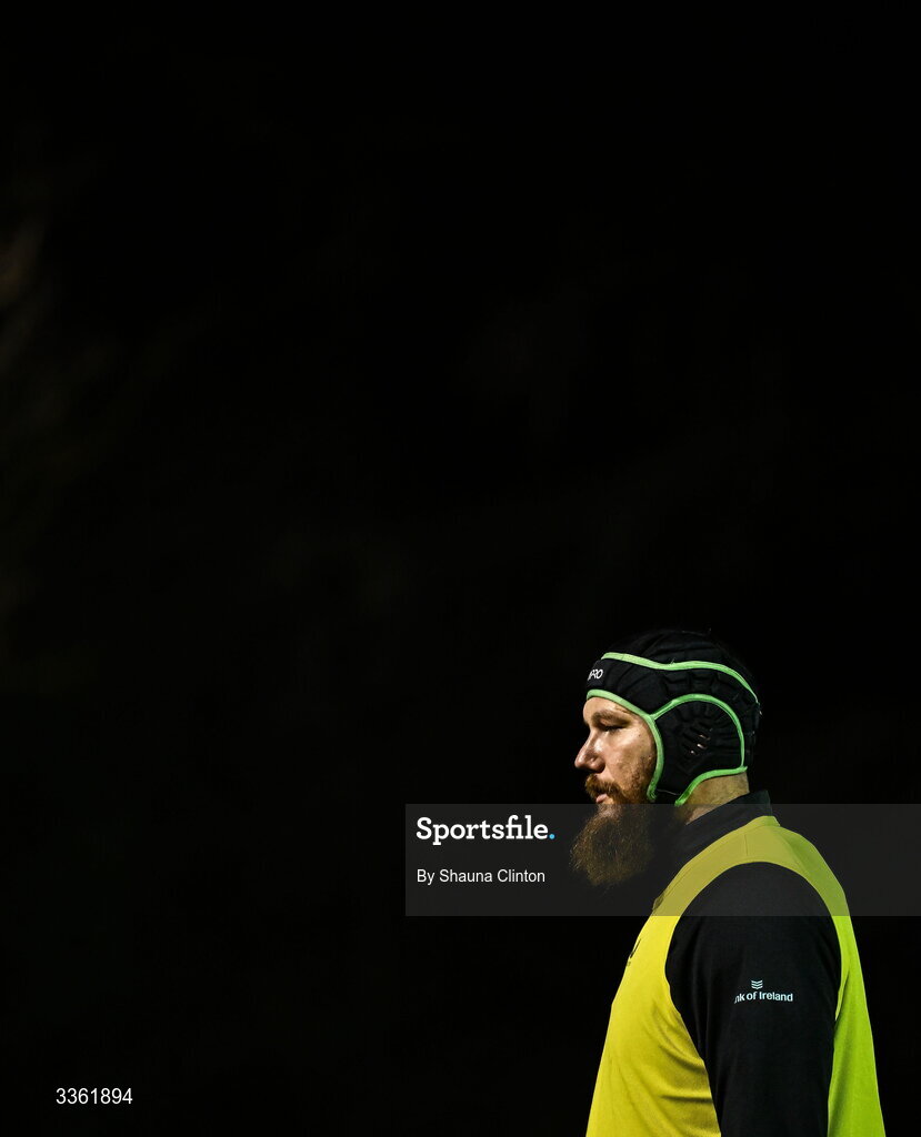 19 February 2026; RG Snyman during the Leinster Rugby open training session at Terenure College RFC at Lakelands Park in Dublin. Photo by Shauna Clinton/Sportsfile
