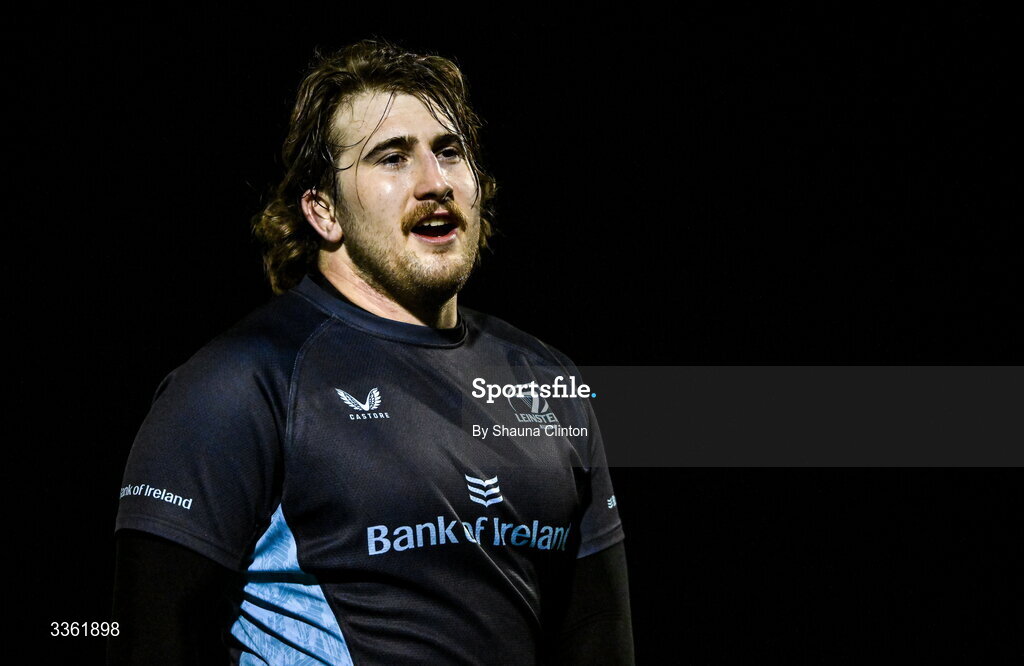 19 February 2026; John McKee during the Leinster Rugby open training session at Terenure College RFC at Lakelands Park in Dublin. Photo by Shauna Clinton/Sportsfile