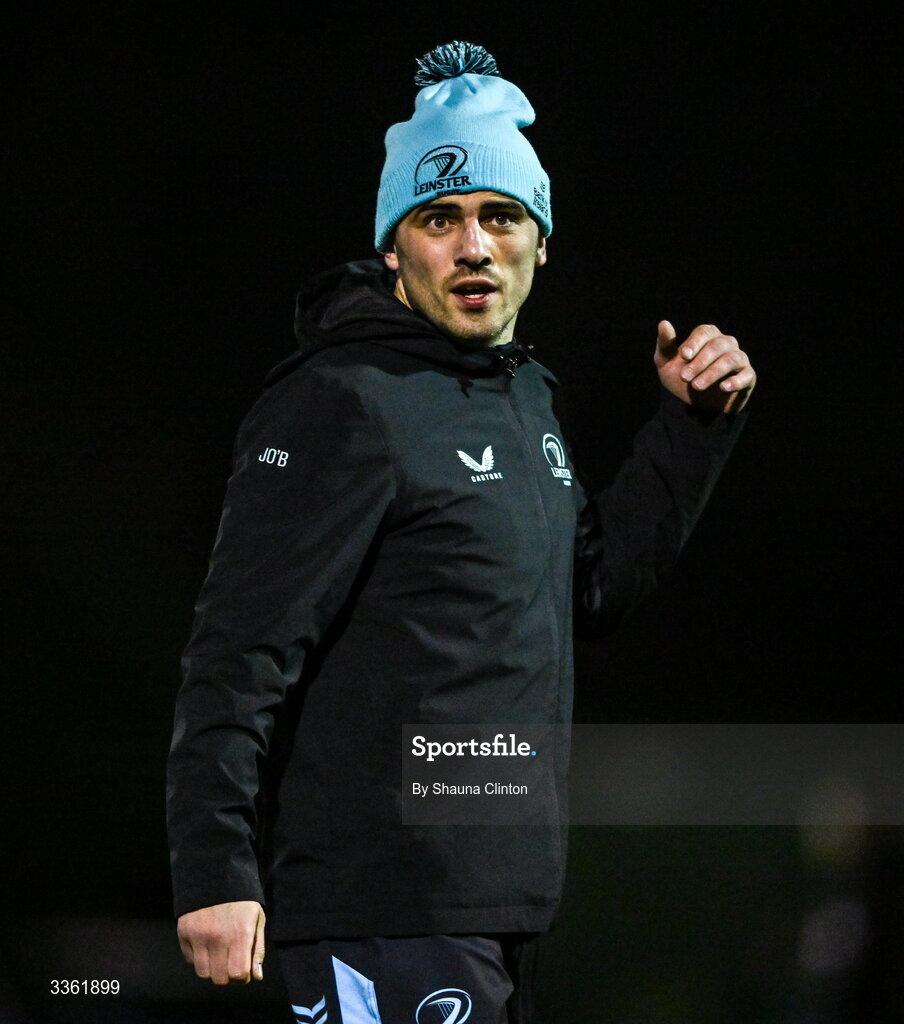 19 February 2026; Jimmy O'Brien during the Leinster Rugby open training session at Terenure College RFC at Lakelands Park in Dublin. Photo by Shauna Clinton/Sportsfile