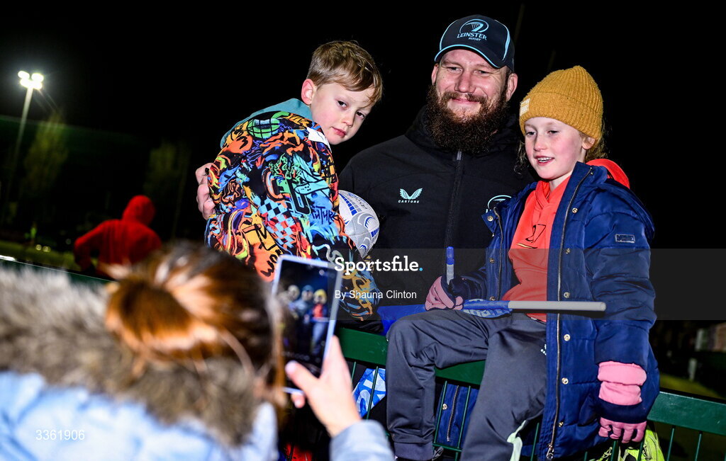 19 February 2026; RG Snyman with supporters during the Leinster Rugby open training session at Terenure College RFC at Lakelands Park in Dublin. Photo by Shauna Clinton/Sportsfile