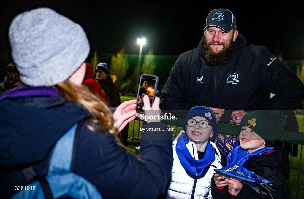 19 February 2026; RG Snyman with supporters during the Leinster Rugby open training session at Terenure College RFC at Lakelands Park in Dublin. Photo by Shauna Clinton/Sportsfile