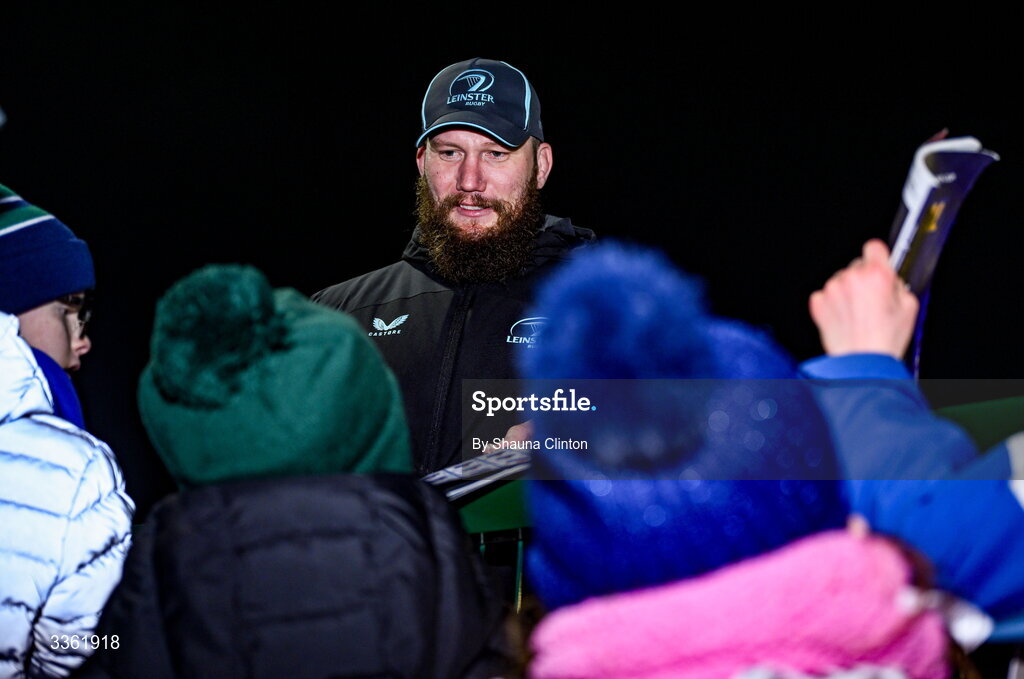19 February 2026; RG Snyman with supporters during the Leinster Rugby open training session at Terenure College RFC at Lakelands Park in Dublin. Photo by Shauna Clinton/Sportsfile