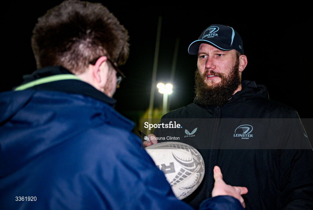 19 February 2026; RG Snyman with supporters during the Leinster Rugby open training session at Terenure College RFC at Lakelands Park in Dublin. Photo by Shauna Clinton/Sportsfile