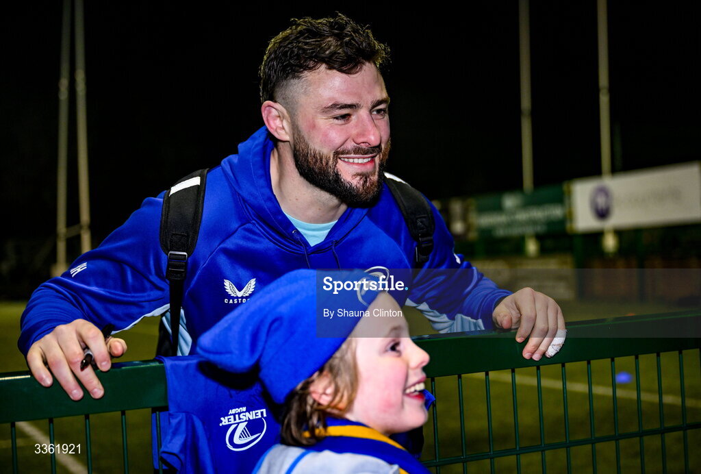 19 February 2026; Robbie Henshaw with supporters during the Leinster Rugby open training session at Terenure College RFC at Lakelands Park in Dublin. Photo by Shauna Clinton/Sportsfile
