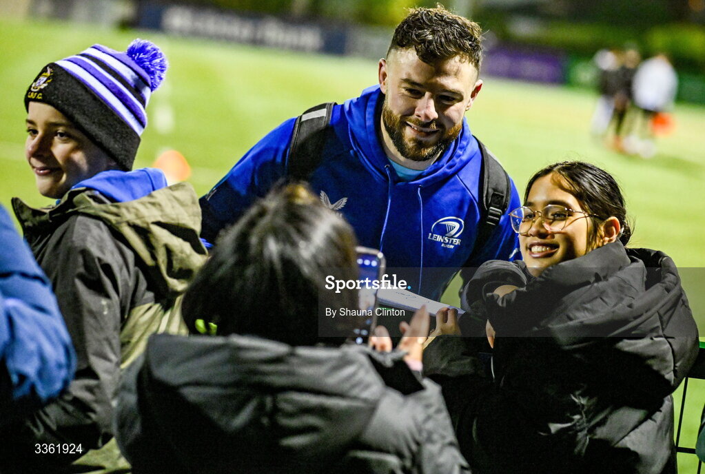 19 February 2026; Robbie Henshaw with supporters during the Leinster Rugby open training session at Terenure College RFC at Lakelands Park in Dublin. Photo by Shauna Clinton/Sportsfile