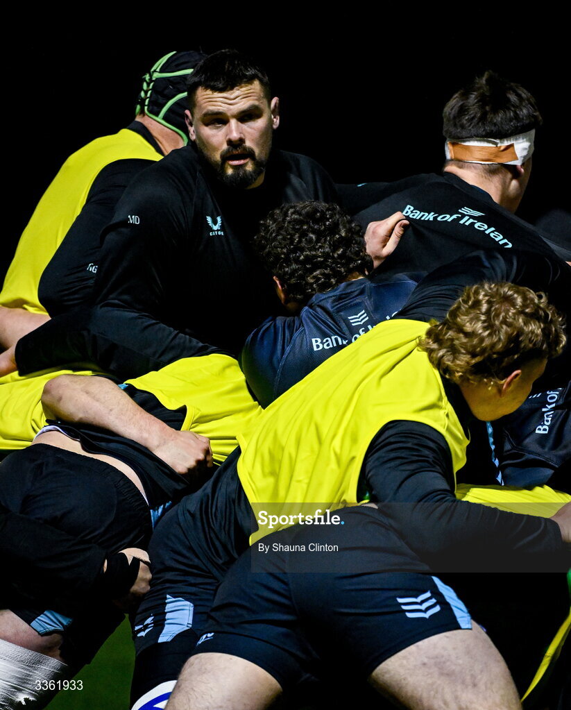 19 February 2026; Max Deegan during the Leinster Rugby open training session at Terenure College RFC at Lakelands Park in Dublin. Photo by Shauna Clinton/Sportsfile