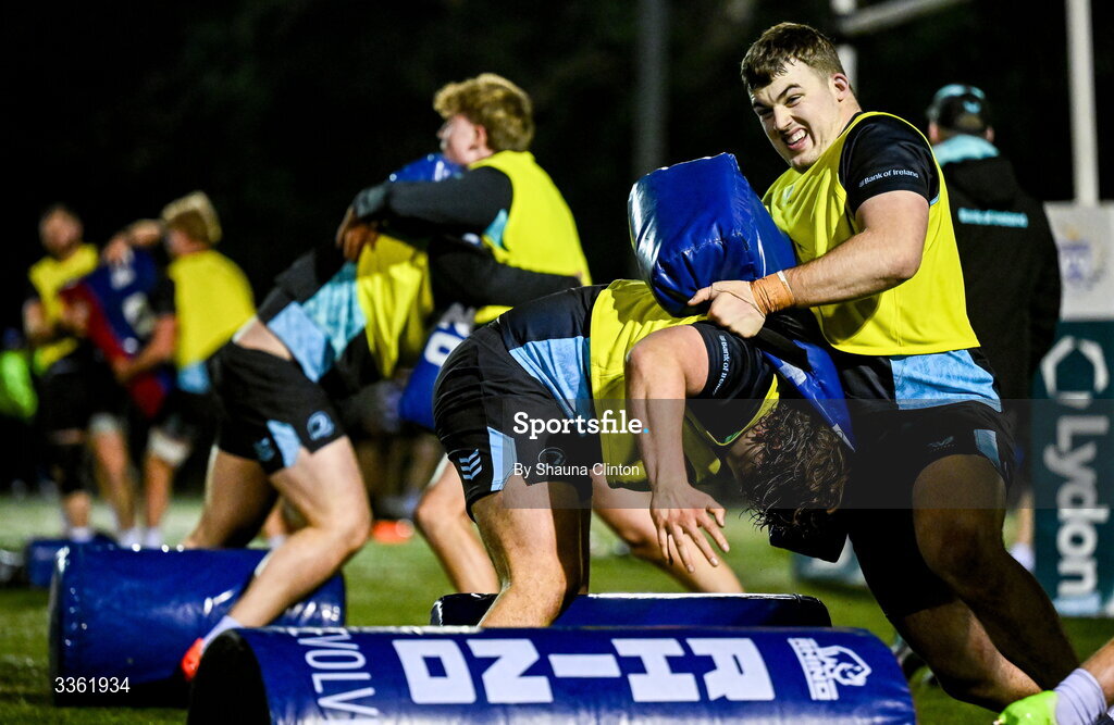 19 February 2026; Niall Smyth during the Leinster Rugby open training session at Terenure College RFC at Lakelands Park in Dublin. Photo by Shauna Clinton/Sportsfile