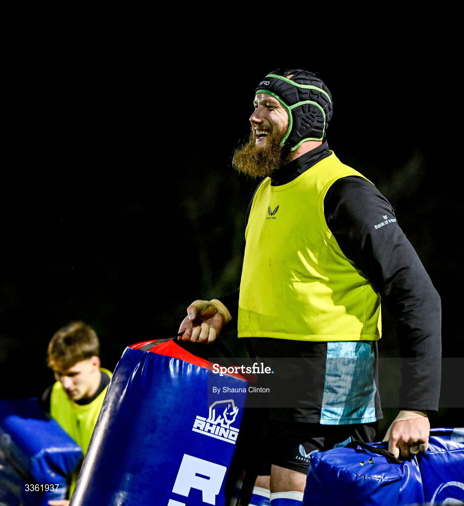 19 February 2026; RG Snyman during the Leinster Rugby open training session at Terenure College RFC at Lakelands Park in Dublin. Photo by Shauna Clinton/Sportsfile