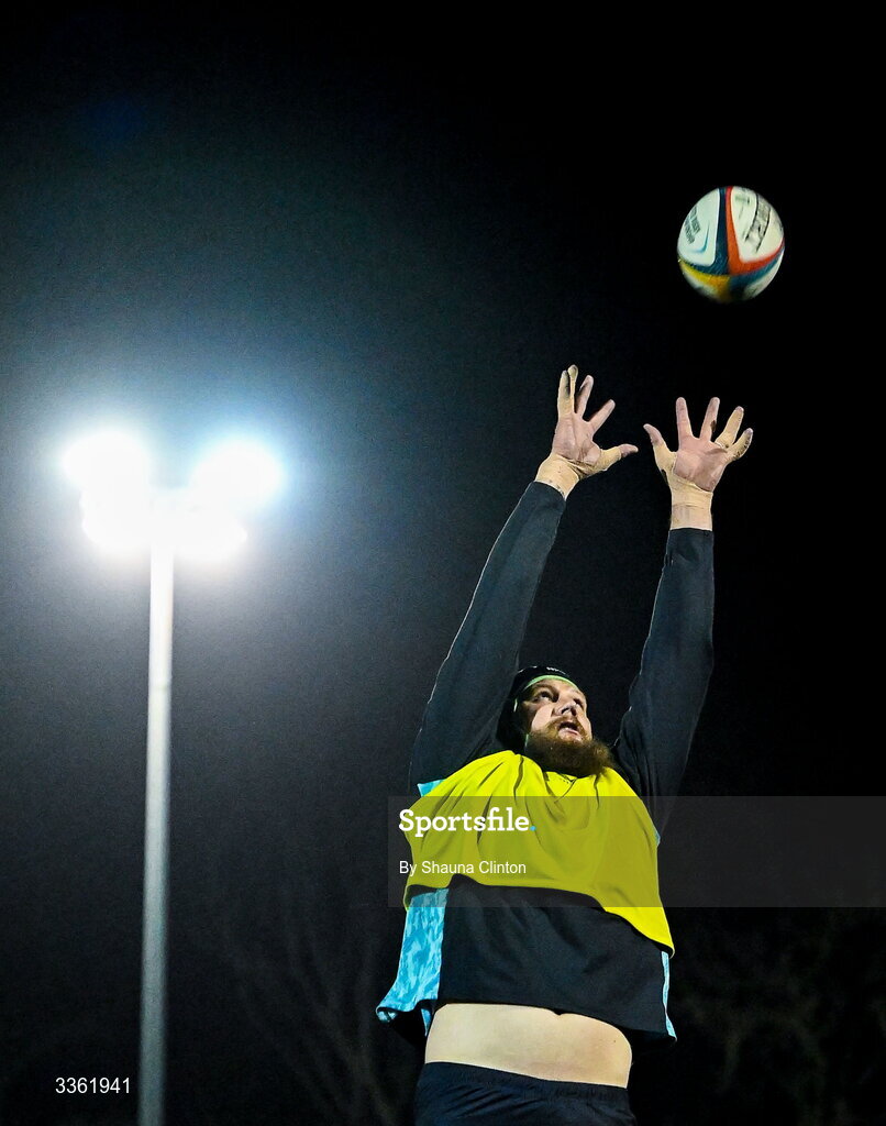 19 February 2026; RG Snyman during the Leinster Rugby open training session at Terenure College RFC at Lakelands Park in Dublin. Photo by Shauna Clinton/Sportsfile