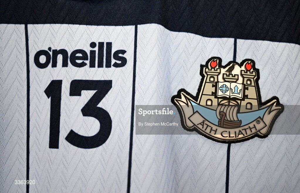 21 February 2026; A detailed view of the Dublin jersey inside their dressing room before the Allianz Hurling League Division 1B match between Dublin and Wexford at Croke Park in Dublin. Photo by Stephen McCarthy/Sportsfile
