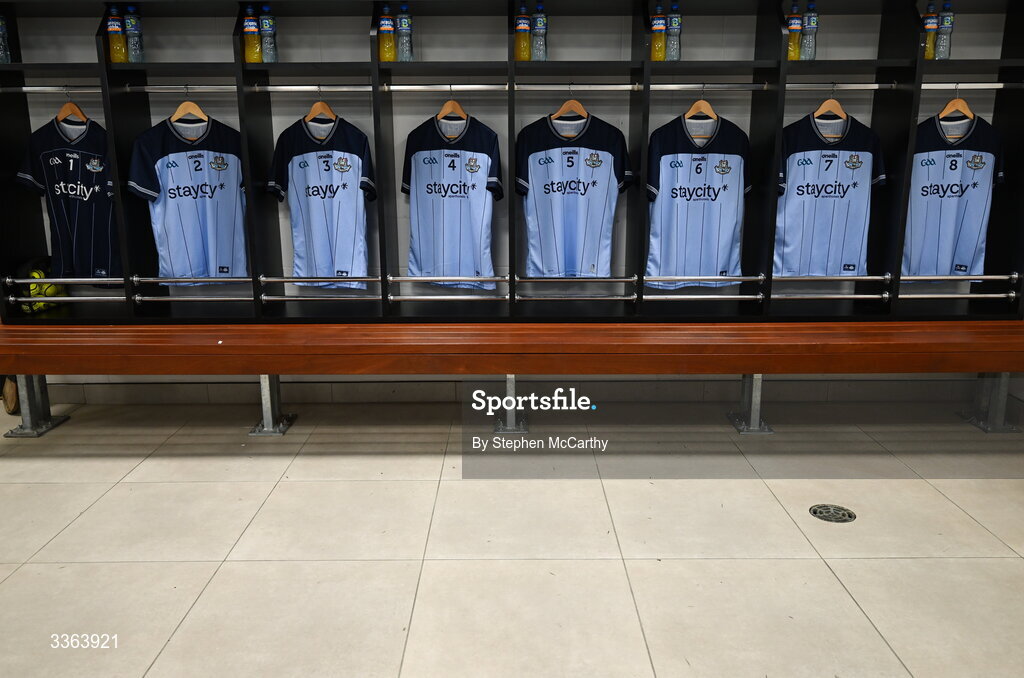 21 February 2026; A general view of inside the Dublin dressing room before the Allianz Hurling League Division 1B match between Dublin and Wexford at Croke Park in Dublin. Photo by Stephen McCarthy/Sportsfile