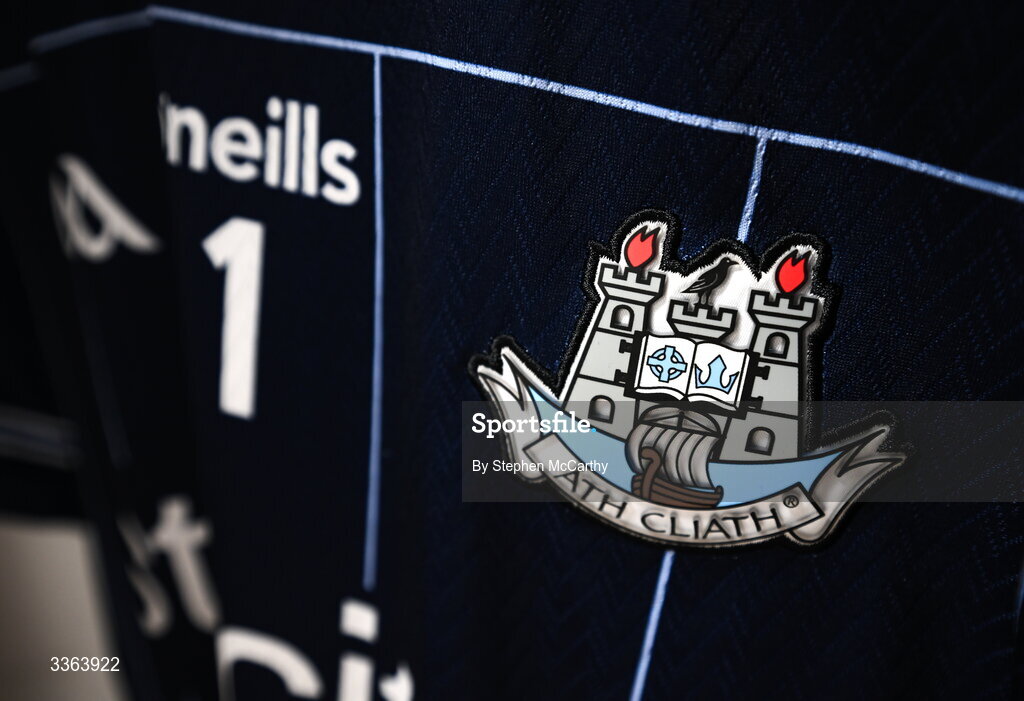 21 February 2026; A detailed view of the Dublin jersey inside their dressing room before the Allianz Hurling League Division 1B match between Dublin and Wexford at Croke Park in Dublin. Photo by Stephen McCarthy/Sportsfile