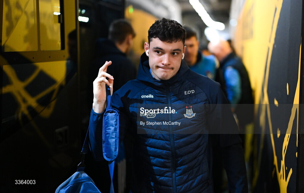 21 February 2026; Eoghan O'Donnell of Dublin arrives for the Allianz Hurling League Division 1B match between Dublin and Wexford at Croke Park in Dublin. Photo by Stephen McCarthy/Sportsfile