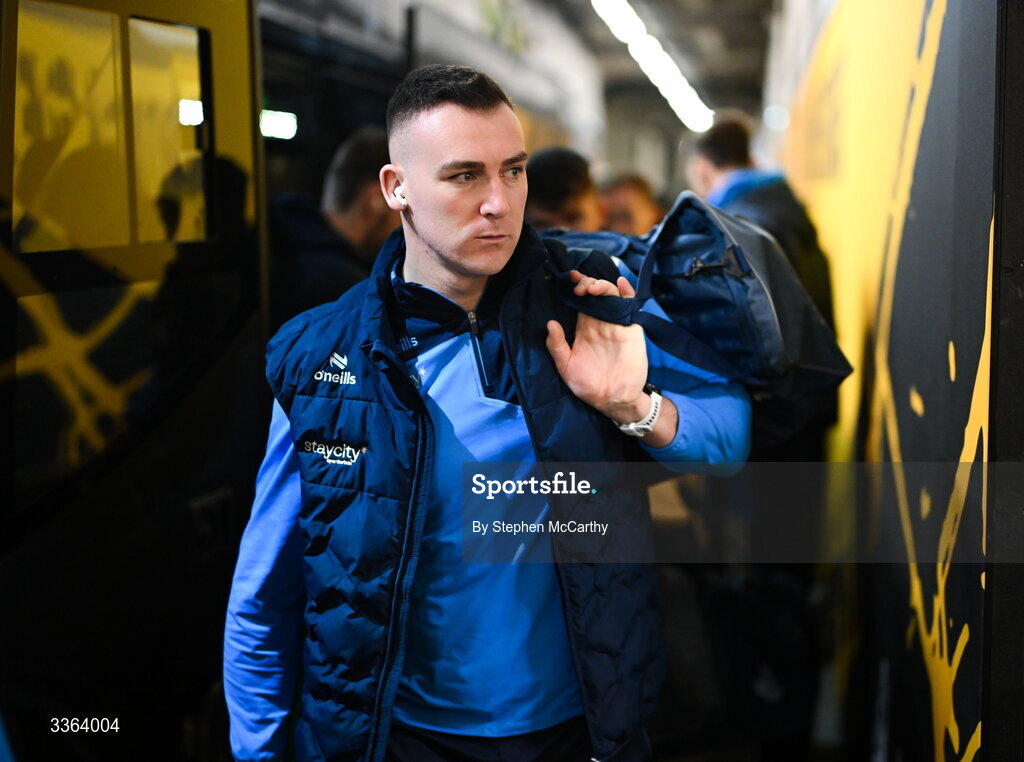 21 February 2026; John Hetherton of Dublin arrives for the Allianz Hurling League Division 1B match between Dublin and Wexford at Croke Park in Dublin. Photo by Stephen McCarthy/Sportsfile