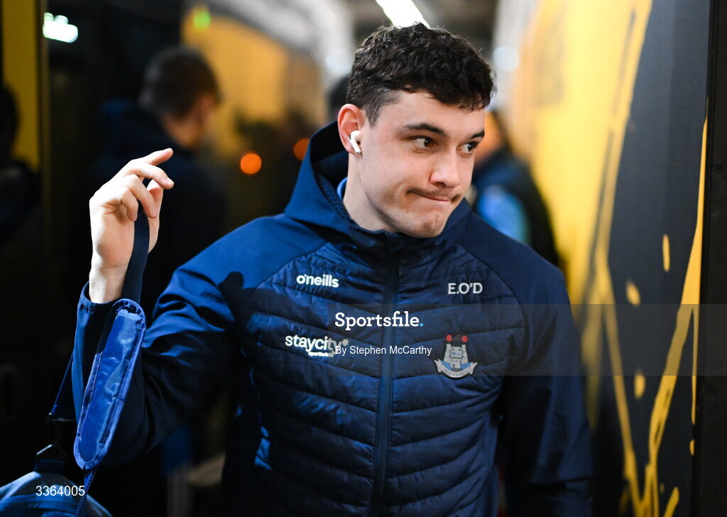 21 February 2026; Eoghan O'Donnell of Dublin arrives for the Allianz Hurling League Division 1B match between Dublin and Wexford at Croke Park in Dublin. Photo by Stephen McCarthy/Sportsfile