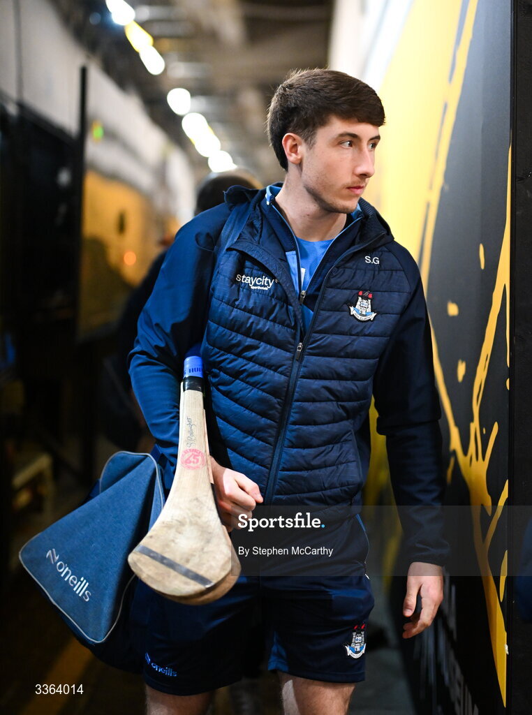 21 February 2026; Seán Gallagher of Dublin arrives for the Allianz Hurling League Division 1B match between Dublin and Wexford at Croke Park in Dublin. Photo by Stephen McCarthy/Sportsfile